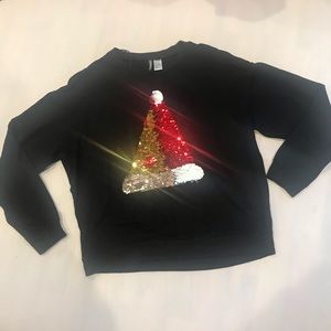 H&M Christmas sequin Hat Pizza Long Sleeve Sz L